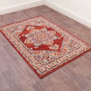 Red Traditional Bordered Floral Persian Rug for Dining Room-160cm X 225cm