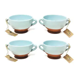 Rustic Pastel Half Dipped Terracotta Kitchen Dining Set of 4 Soup Bowls Duck Egg Blue (Diam) 14.5cm