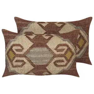 Set of 2 Cushions URPAD Jute 30 x 50 cm Geometric Multicolour