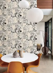 NuWallpaper NUS4546 Illustrative Leisure Ladies Novelty Peel & Stick Wallpaper, Taupe