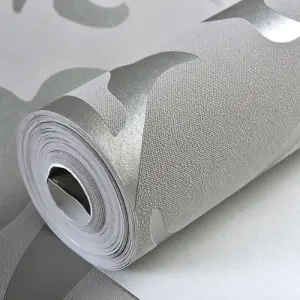 Modern 3D Damask Texture Wallpaper Non Woven Silver Grey  Wallpaper Decorative Paper 10M