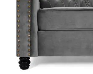 Chesterfield Stud Velvet Fabric 3 Seater Sofa, Grey