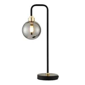 First Choice Lighting Matt Black and Smoked Glass Table Light