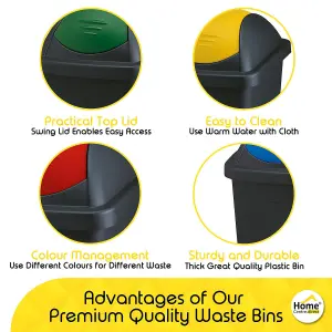 Home Centre Swing Lid Top Plastic Waste Bin 60 Litre Yellow-Black