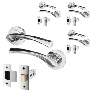 AFIT Polished Chrome Door Handle Latch Set Pack of 4 Internal Door Handles & Latch 66mm - Novi Range