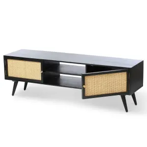 Manhattan Mango Wood & Rattan TV Stand in Black