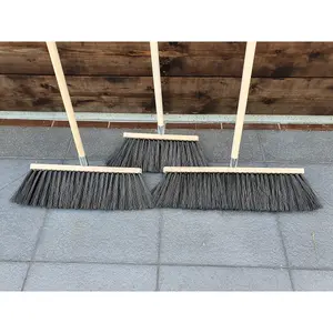 Traditional Wooden Broom with Extra Long Medium Soft Bristles (40 cm / 16 in, With Handle)