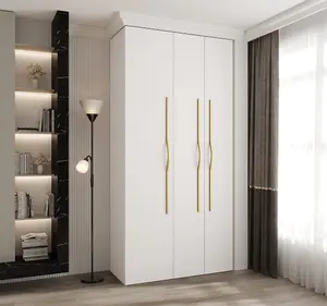 Stylish White Como II Hinged Door Wardrobe H2460mm W1200mm D500mm, Three Doors, Eight Shelves, One Hanging Rail, Gold Handles