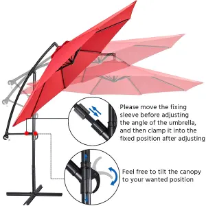 Yaheetech Red 3m Patio Offset Umbrella Outdoor Parasol with Crank