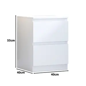 Carlton 2 Drawer Bedside Table Nightstand: Matt Finish. Scratch Resistant. Handleless Design. Matt White