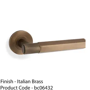 SOLID BRASS Hex Door Handle Set - Italian Brass Industrial Lever Round Rose