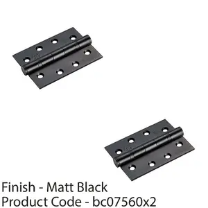 2 PACK - PAIR Grade 13 Heavy Duty Ball Bearing P Hinge - 107 x 77mm Matt Black Door