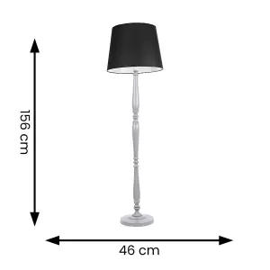 ValueLights Victoria Traditional Grey Wood Candlestick Floor Lamp with Black Tapered Shade