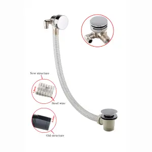 ENKI Freeflow Chrome Round Clicker Bath Filler with Overflow & Waste Slimline