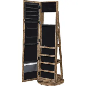 360 Swivel Jewellery Cabinet, High Full Length Mirror, Lockable Jewellery Organiser with Built-In Small Mirror, Rear Storage