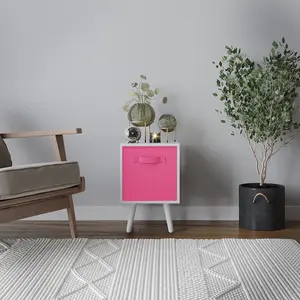 URBNLIVING 50cm Height Dark Pink 1-Drawer White Cube Shelving Unit with Scandinavian White Legs