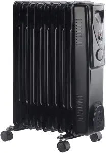 9 Fin 2kW Oil Filled Radiator, Black