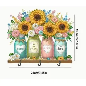 5d Diy Sunflower Inspiring Vases Diamond Art Kit Crystal Embroidery Rhinestone Acrylic Wall Hanging Decoration With Hooks