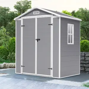 6x4 ft Apex Plastic Garden Storage Shed Double Door with Floor and Window,Grey