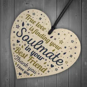 Red Ocean SOULMATE Gift Wooden Heart Best Friend Plaque Anniversary Valentines Day Gift For Boyfriend Girlfriend Husband Wife