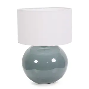 ValueLights Bosco Eucalyptus Ceramic Table Lamp with White Drum Shade - LED Bulb Included