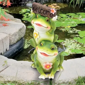 GardenKraft 10979 Frogs With Welcome Sign Garden Ornament