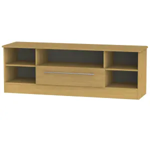 Ready assembled Oak effect TV stand with 2 shelves, (H)49.5cm x (W)146.5cm x (D)40cm