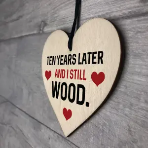 Funny 10th Anniversary Gift For Wife Husband Wood Heart Gift For Him Her Keepsake