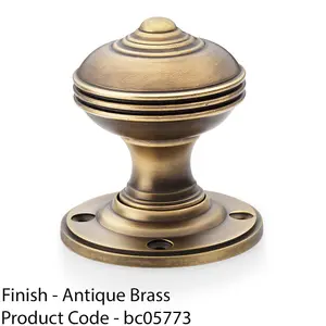 SOLID BRASS Classic Reeded Mortice Door Knob - Antique Brass 50mm Diameter