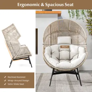 Costway Patio Ratten Lounge Basket Chair Indoor Outdoor Wicker Egg Chair w/ Cushions