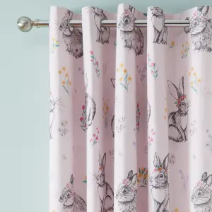 Catherine Lansfield Bunny Tails Ditsy Flowers Fully Reversible 66x72 Inch Eyelet Curtains Two Panels Pink