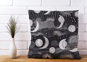 Abstract Black White Moon and Sun Cushions 45cm x 45cm