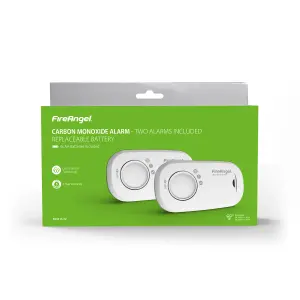 FireAngel FA3313-T2 Wireless Standalone Carbon monoxide Alarm with Replaceable battery, Pack of 2