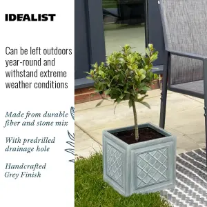 Set of 2 IDEALIST™ 22cm Small Square Planter, Lazio Slate Effect Flower Box Garden Planters, Outdoor Plant Pots, 13L