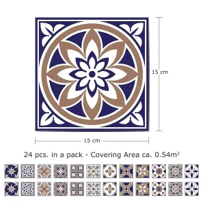 24 Pieces 15x15cm Royal Tile Stickers