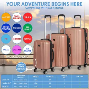 Sealey Dellonda 3-Piece Lightweight ABS Luggage Set with Integrated TSA Approved Combination Lock - Rose Gold - DL125 DL125