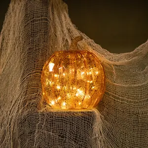 20cm Battery Operated Light up Glass Pumpkin Halloween Decoration with Warm White LEDs