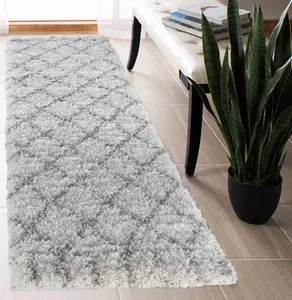 Moroccan Berber Shaggy Rugs Living Room Diamond Design Light Cream 60x220 cm