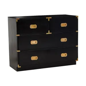 Sarter Four Drawer Chest - Mango Wood - L43 x W98 x H77 cm - Black/Gold