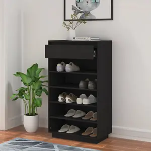 Shoe Cabinet Black 60x34x105 cm Solid Wood Pine