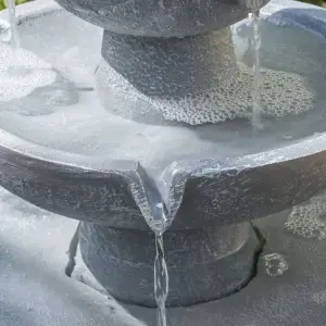 Primrose Hatfield Solar Powered 3 Tier Cascading Grey Outdoor Stone Effect Water Feature 42cm