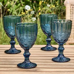 Set of 12 Vintage Luxury Sapphire Blue Drinking Wine Glass Wine Goblets 350ml