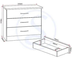 Nevada 3 Drawer Chest in Black Gloss Finish