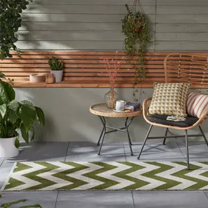 Green Brittany Chevron Runner Indoor / Outdoor Patio Rug - Long 60x230cm