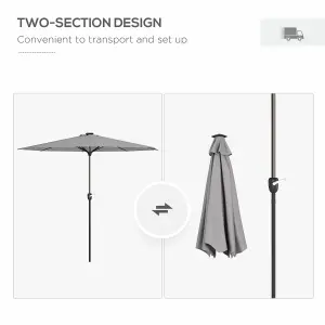 Outsunny Solar Patio Garden Parasol with Lights for Outdoor, Light Grey