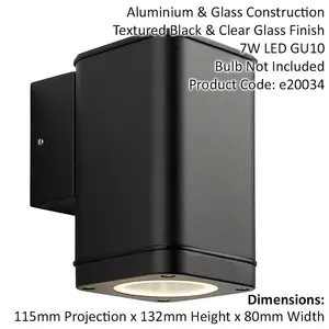 Non Automatic Outdoor Wall Light - Textured Black & Glass - Exterior Downlight