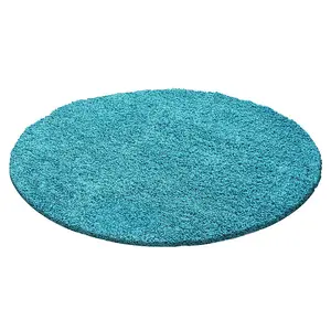 Abaseen 120cm Teal Blue Thick Pile Soft Shaggy Modern Circluar Rug