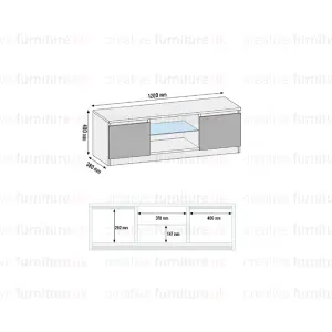 TV Unit 120cm Modern Dark Grey Stand Gloss Doors Free LED