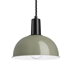 Industville Sleek Dome Pendant, 8 Inch, Sage Green, Black Holder