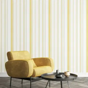 Galerie Smart Stripes 3 Yellow/Grey Casual Stripe Wallpaper Roll